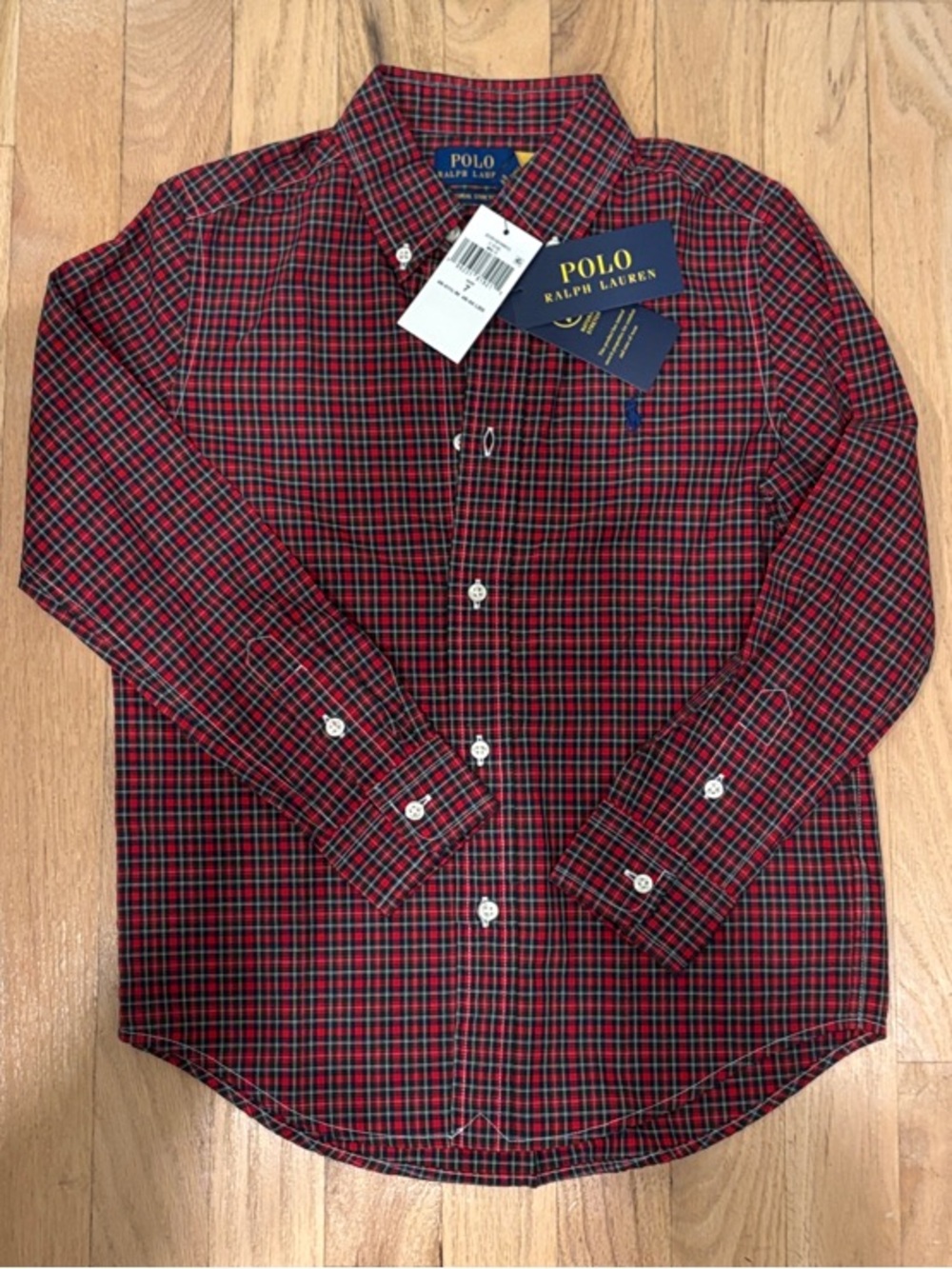 NWT Kids Size 7-Polo by Ralph Lauren Red and Navy Plaid Button-Down Shirt